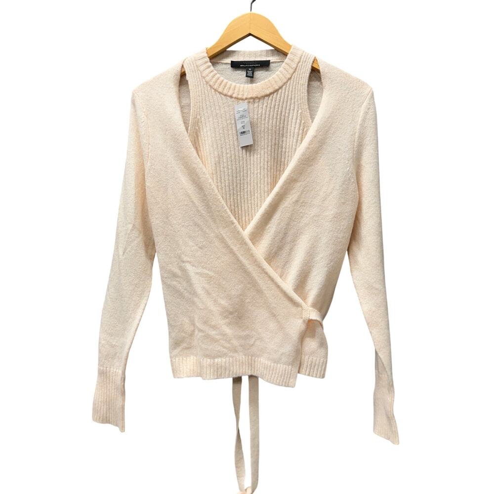 WHBM Sweater‎ Wrap Front Hidden Tank Pale Plié Pink Womens Medium NEW